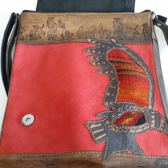 Arte Peruvian Leather Suede Boho Crossbody Purse - Picture 6 of 7